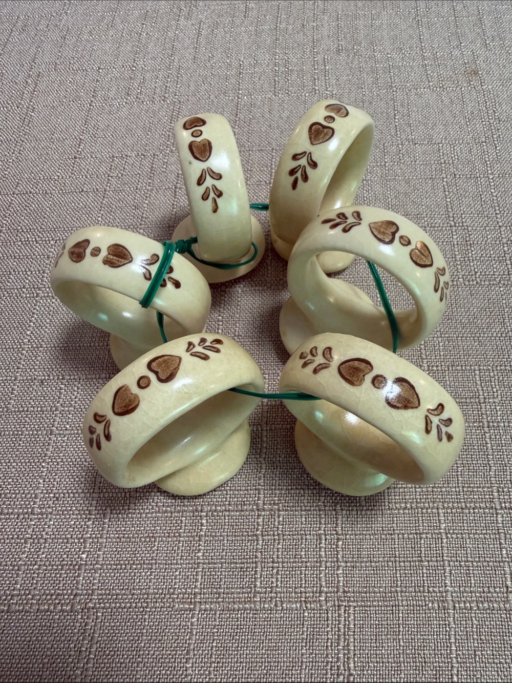 PFALTZGRAFF Village stoneware USA Napkin Rings set of 6 vintage dining table